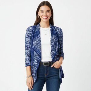 Venue Blue Two Tone Animal Print Open Cardigan Sweater L